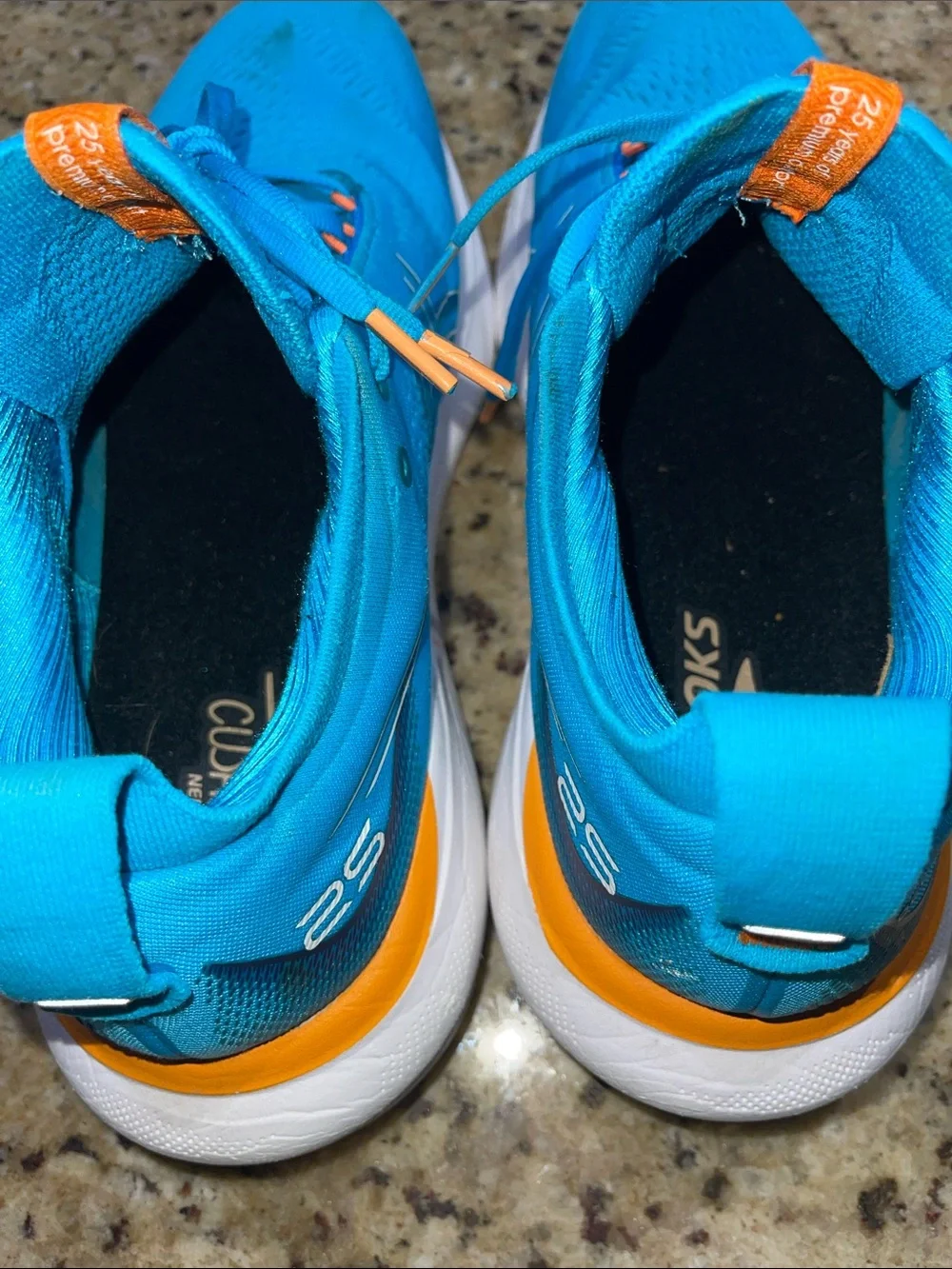 ASICS Gel Nimbus 25 Teal-Blue Running Shoes with Orange Pull Tabs